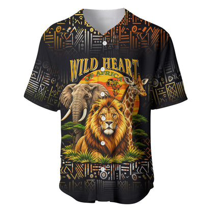 African Wildlife Heart Baseball Jersey Safari Sunset Lion Elephant Giraffe Tribal Pattern