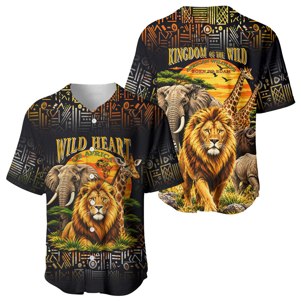 African Wildlife Heart Baseball Jersey Safari Sunset Lion Elephant Giraffe Tribal Pattern
