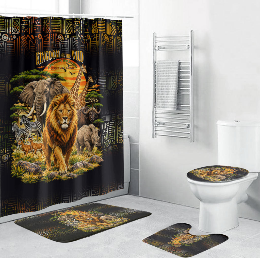 African Wildlife Heart Bathroom Set Safari Sunset Lion Elephant Giraffe Tribal Pattern
