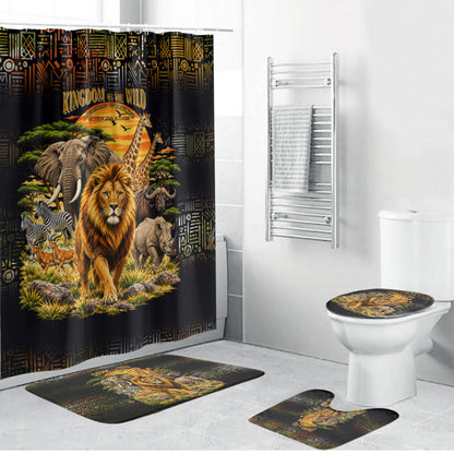 African Wildlife Heart Bathroom Set Safari Sunset Lion Elephant Giraffe Tribal Pattern