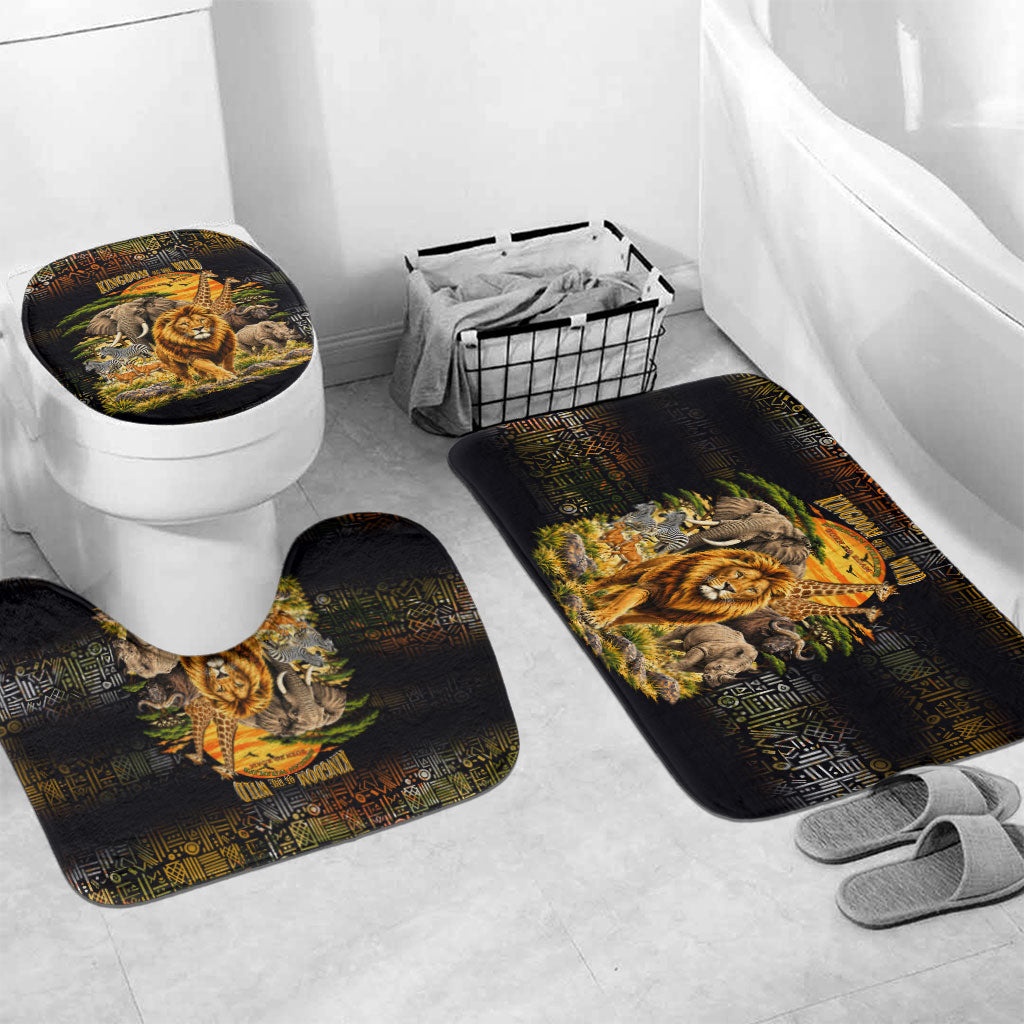 African Wildlife Heart Bathroom Set Safari Sunset Lion Elephant Giraffe Tribal Pattern