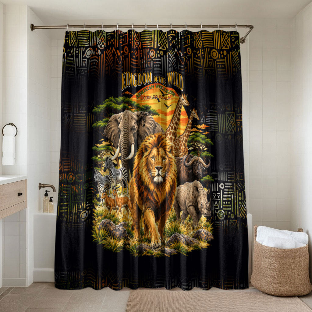 African Wildlife Heart Bathroom Set Safari Sunset Lion Elephant Giraffe Tribal Pattern