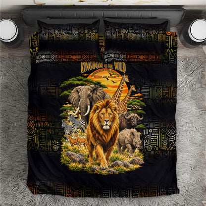 African Wildlife Heart Bedding Set Safari Sunset Lion Elephant Giraffe Tribal Pattern