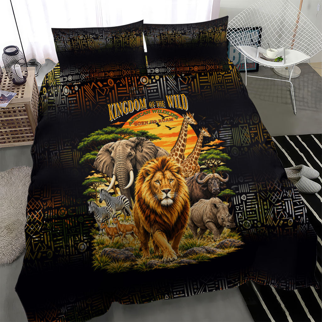 African Wildlife Heart Bedding Set Safari Sunset Lion Elephant Giraffe Tribal Pattern