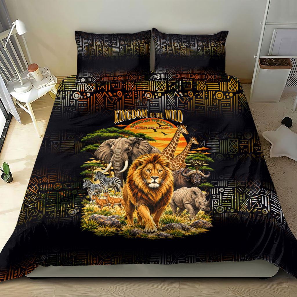 African Wildlife Heart Bedding Set Safari Sunset Lion Elephant Giraffe Tribal Pattern