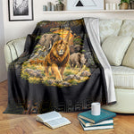 African Wildlife Heart Blanket Safari Sunset Lion Elephant Giraffe Tribal Pattern