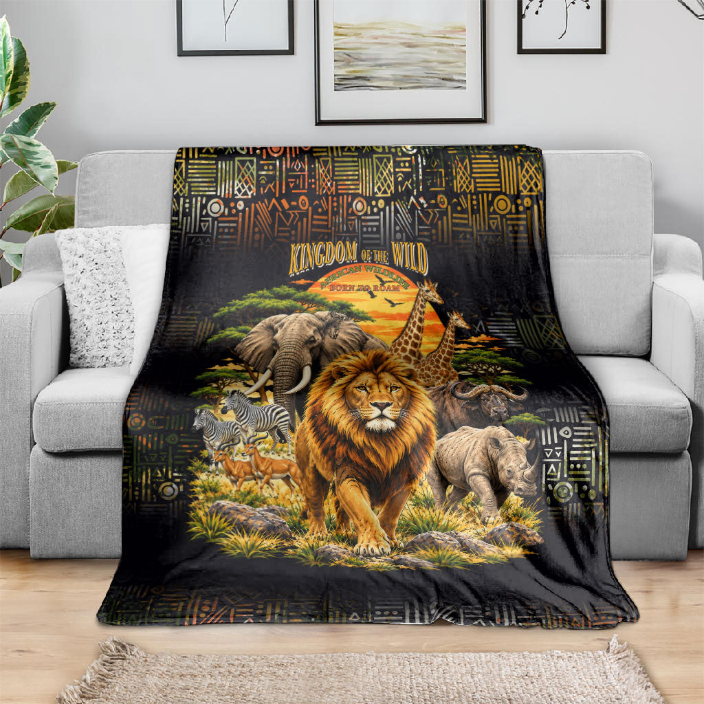 African Wildlife Heart Blanket Safari Sunset Lion Elephant Giraffe Tribal Pattern