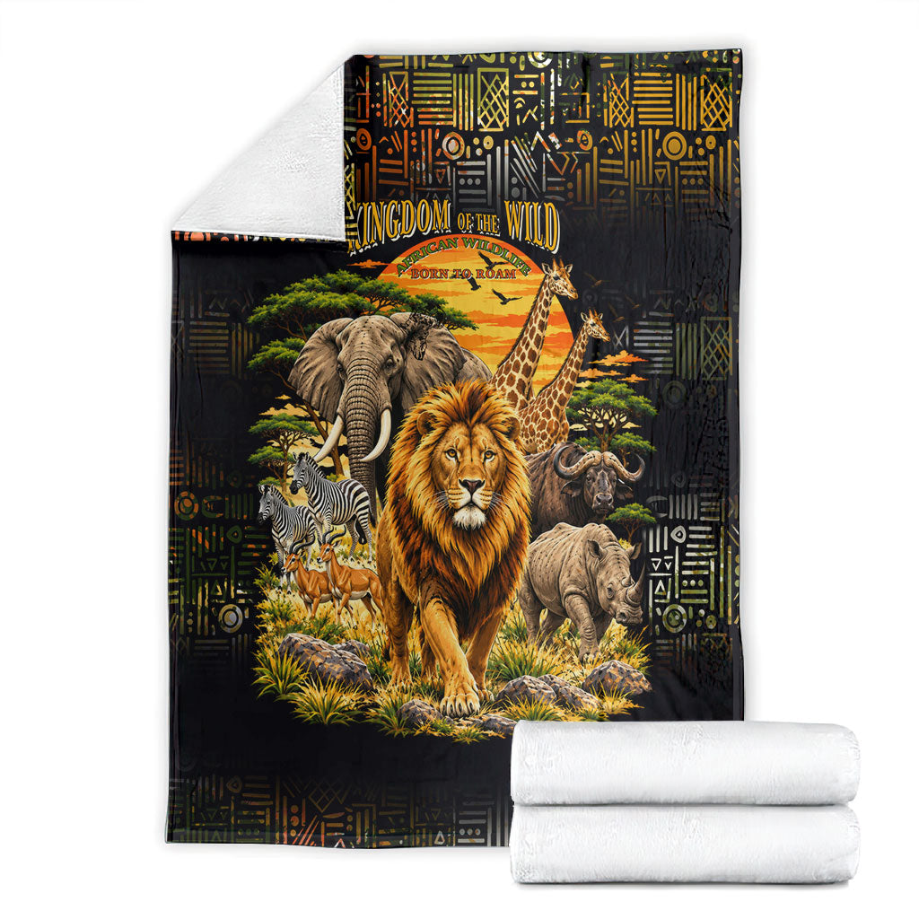 African Wildlife Heart Blanket Safari Sunset Lion Elephant Giraffe Tribal Pattern