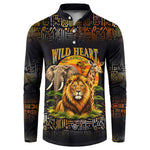 African Wildlife Heart Button Sweatshirt Safari Sunset Lion Elephant Giraffe Tribal Pattern