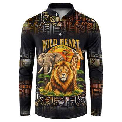 African Wildlife Heart Button Sweatshirt Safari Sunset Lion Elephant Giraffe Tribal Pattern