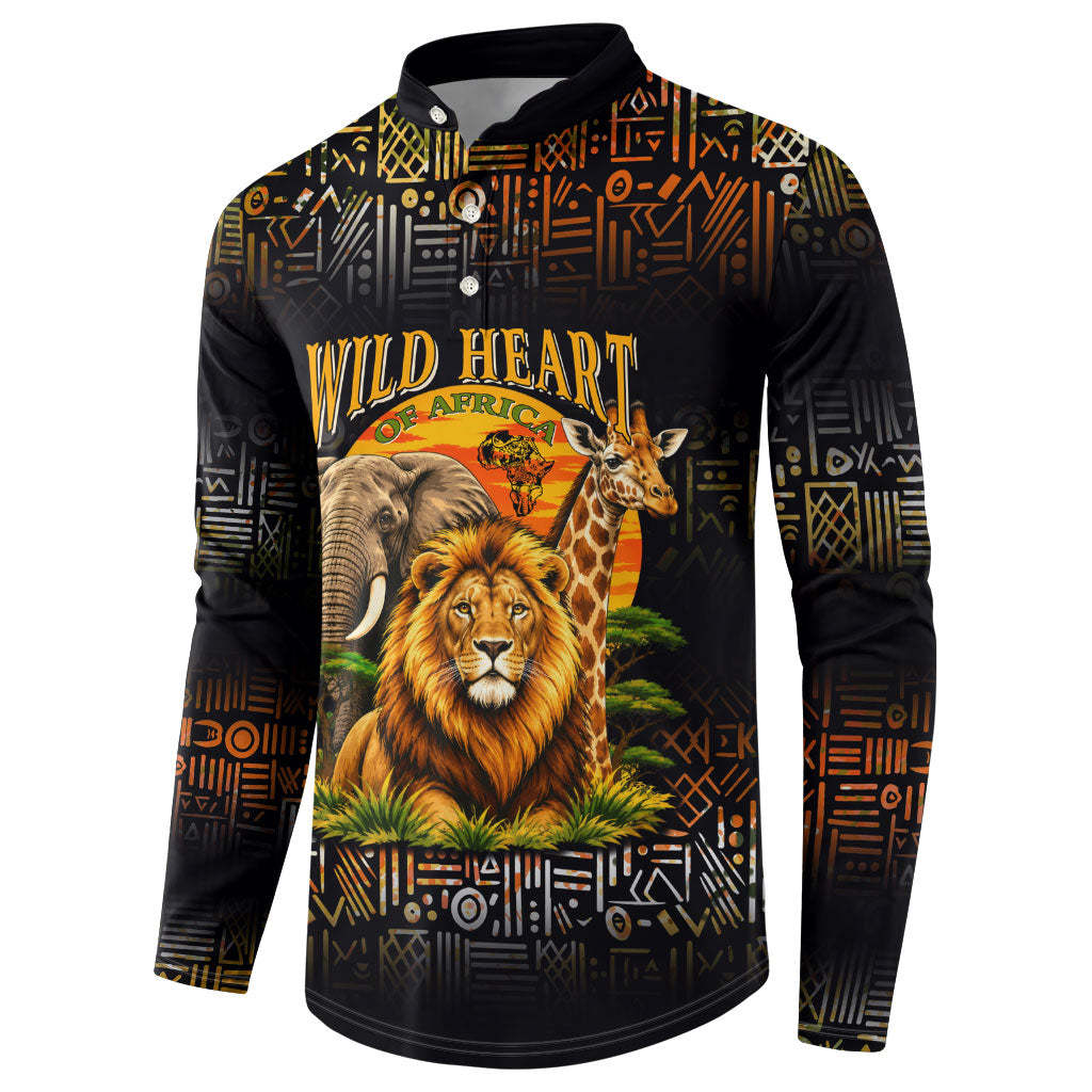 African Wildlife Heart Button Sweatshirt Safari Sunset Lion Elephant Giraffe Tribal Pattern