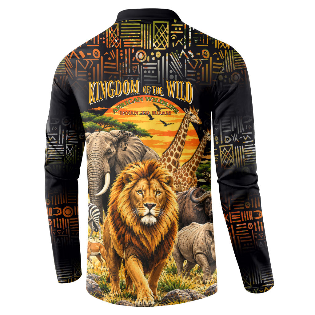 African Wildlife Heart Button Sweatshirt Safari Sunset Lion Elephant Giraffe Tribal Pattern