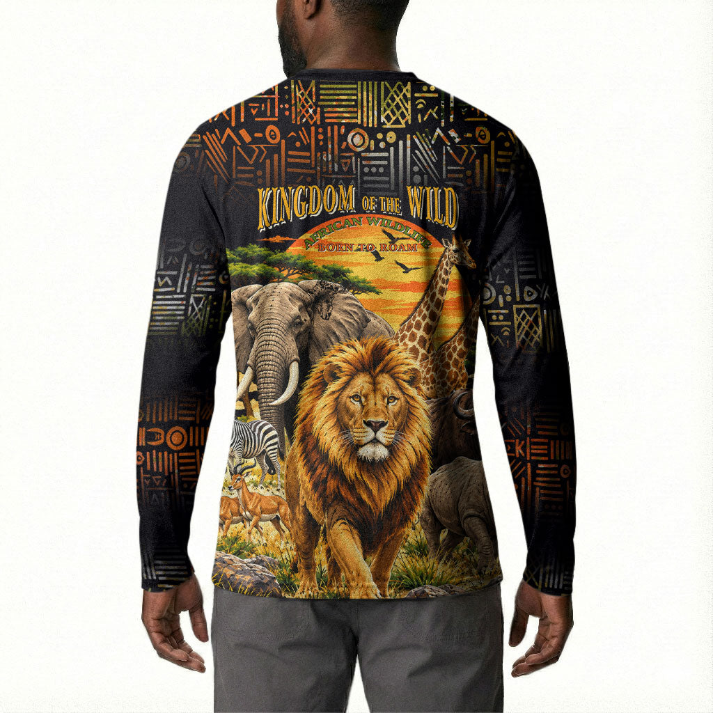 African Wildlife Heart Button Sweatshirt Safari Sunset Lion Elephant Giraffe Tribal Pattern
