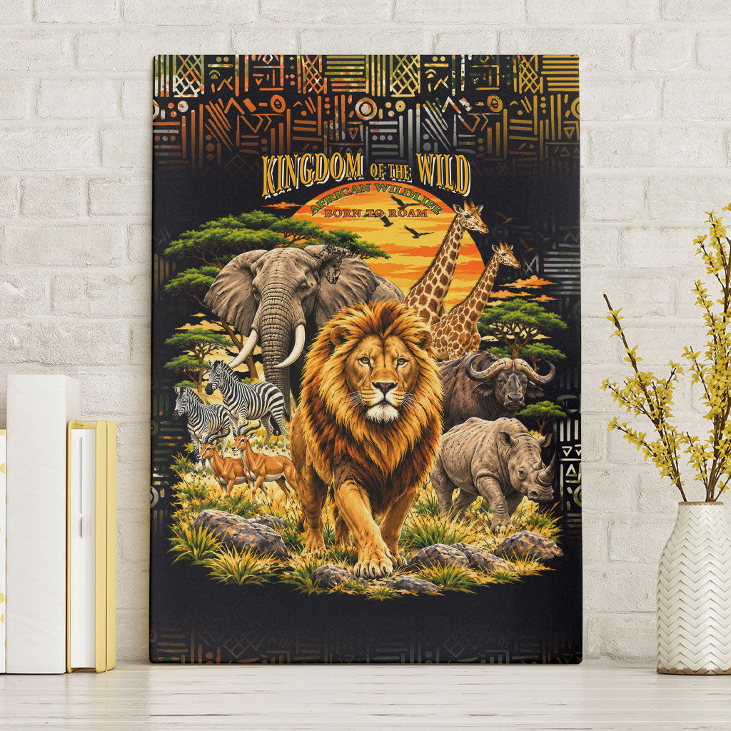 African Wildlife Heart Canvas Wall Art Safari Sunset Lion Elephant Giraffe Tribal Pattern