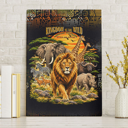 African Wildlife Heart Canvas Wall Art Safari Sunset Lion Elephant Giraffe Tribal Pattern