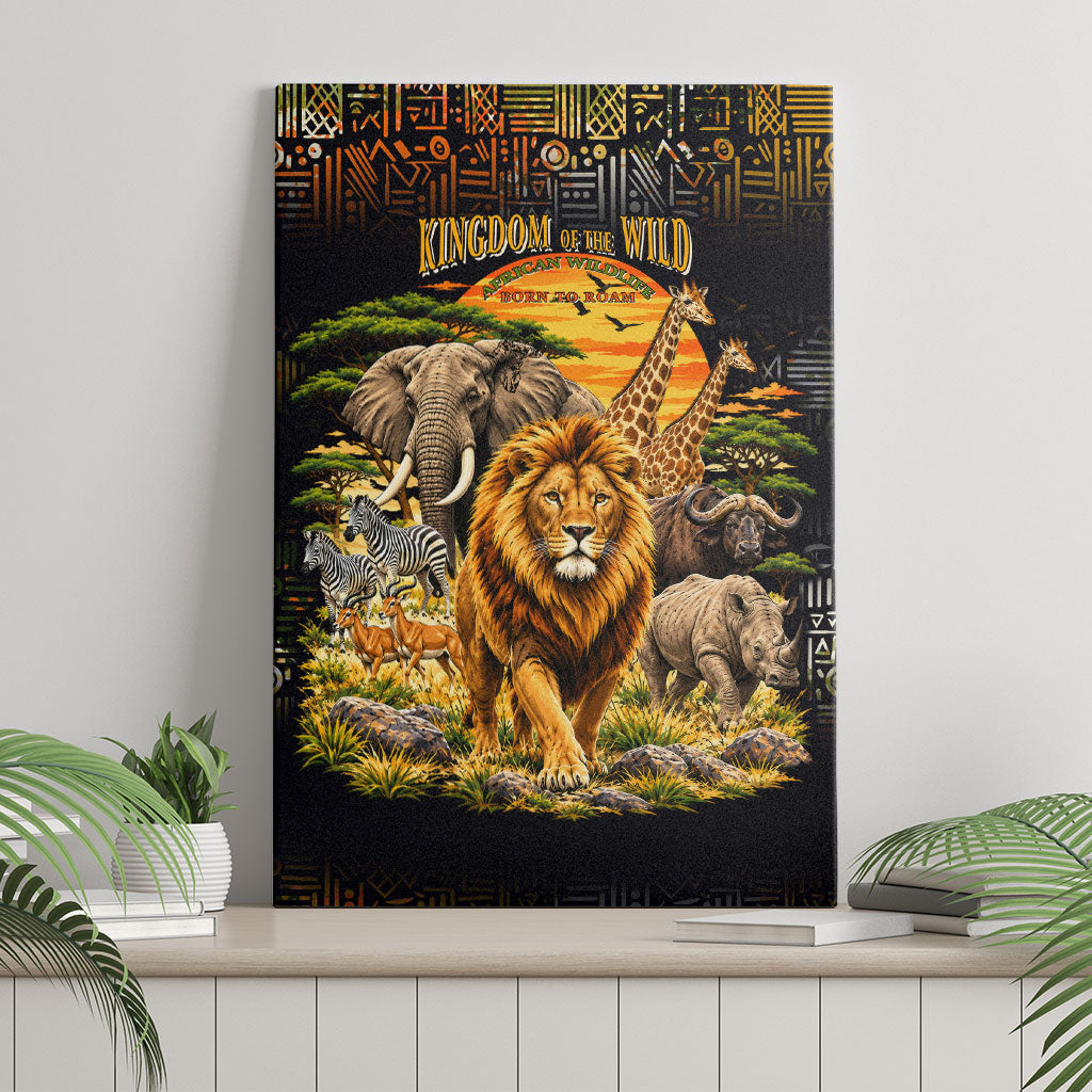 African Wildlife Heart Canvas Wall Art Safari Sunset Lion Elephant Giraffe Tribal Pattern