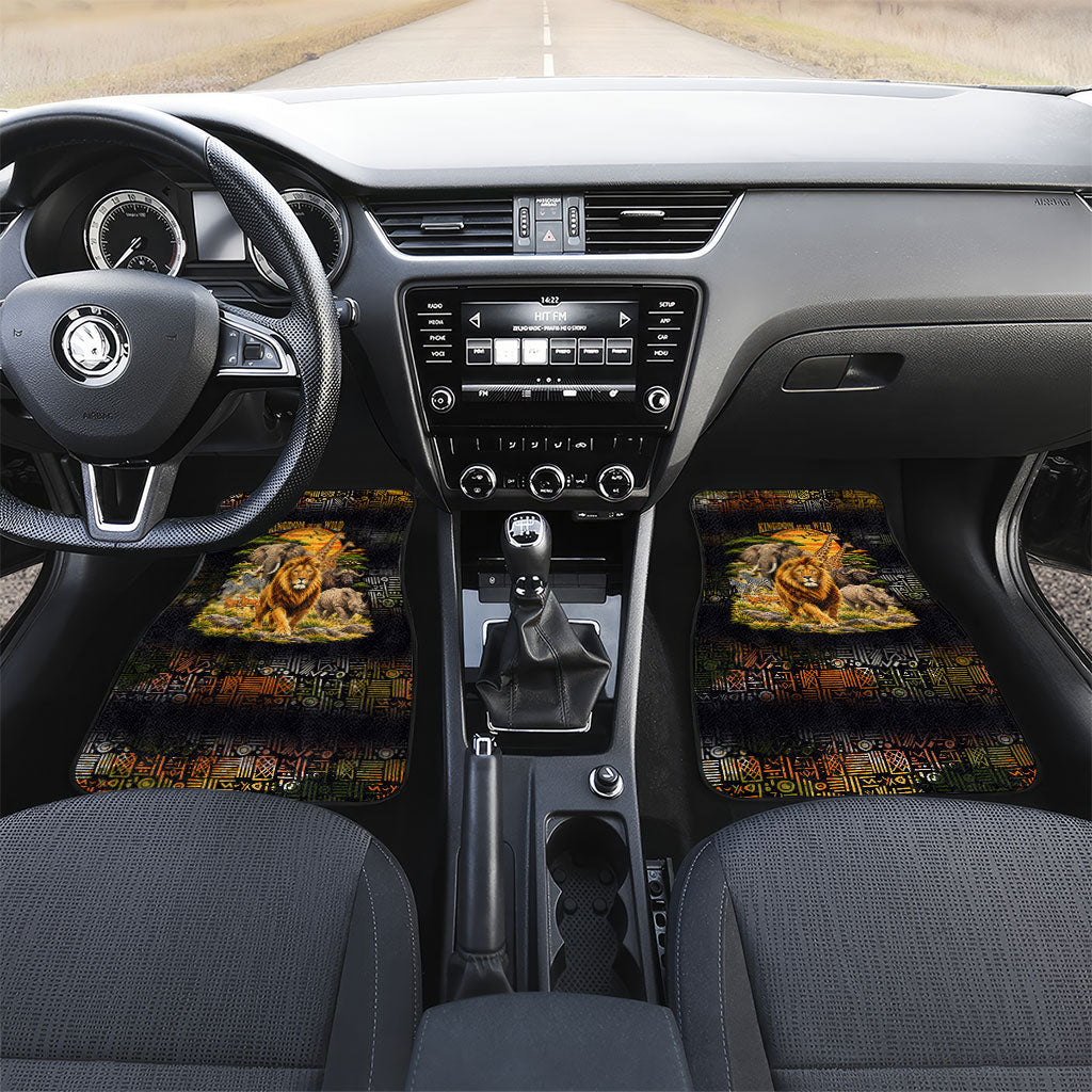 African Wildlife Heart Car Mats Safari Sunset Lion Elephant Giraffe Tribal Pattern