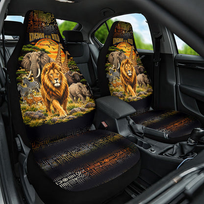 African Wildlife Heart Car Seat Cover Safari Sunset Lion Elephant Giraffe Tribal Pattern