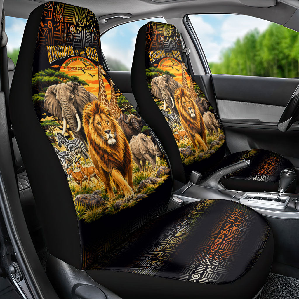 African Wildlife Heart Car Seat Cover Safari Sunset Lion Elephant Giraffe Tribal Pattern