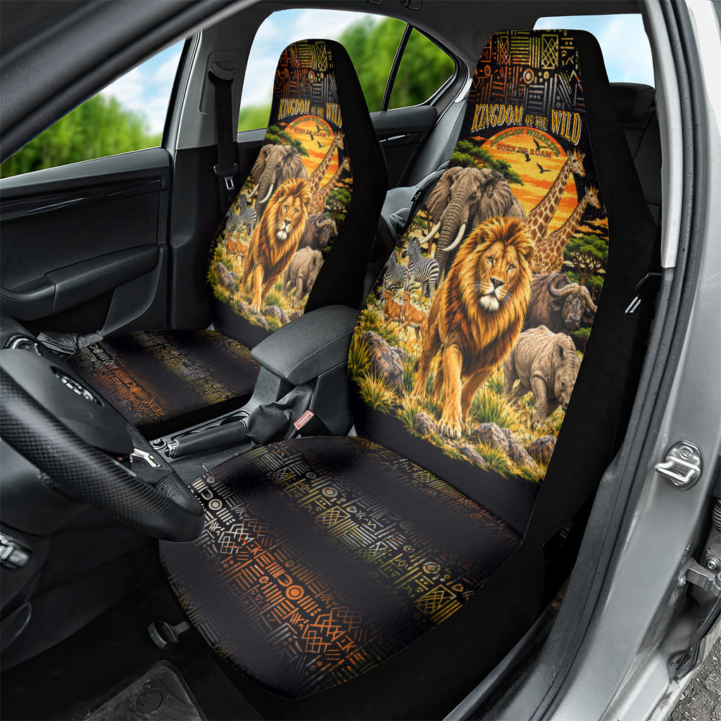 African Wildlife Heart Car Seat Cover Safari Sunset Lion Elephant Giraffe Tribal Pattern