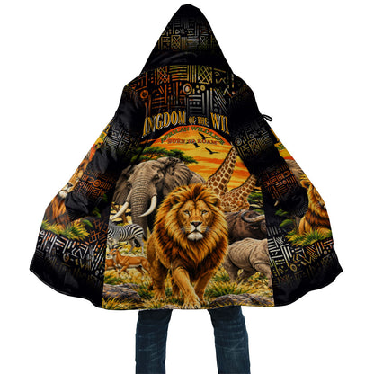 African Wildlife Heart Cloak Safari Sunset Lion Elephant Giraffe Tribal Pattern