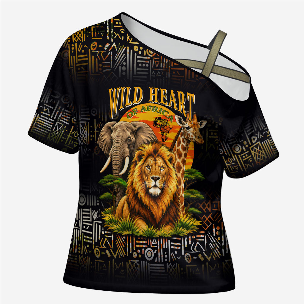 African Wildlife Heart Cross Shoulder Shirt Safari Sunset Lion Elephant ...