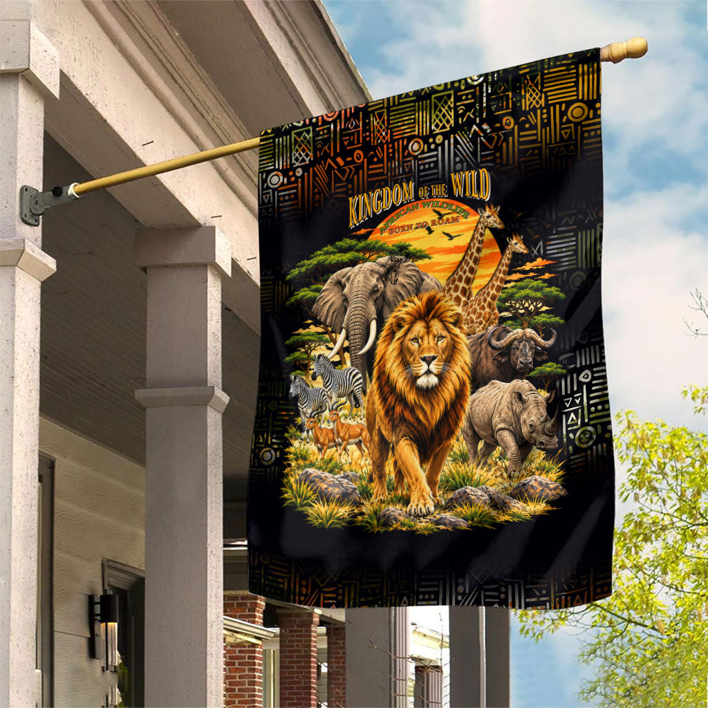 African Wildlife Heart Garden Flag Safari Sunset Lion Elephant Giraffe Tribal Pattern