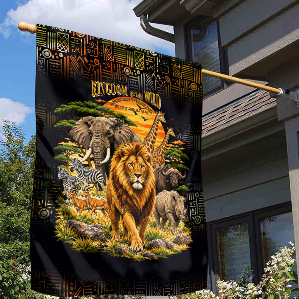 African Wildlife Heart Garden Flag Safari Sunset Lion Elephant Giraffe Tribal Pattern