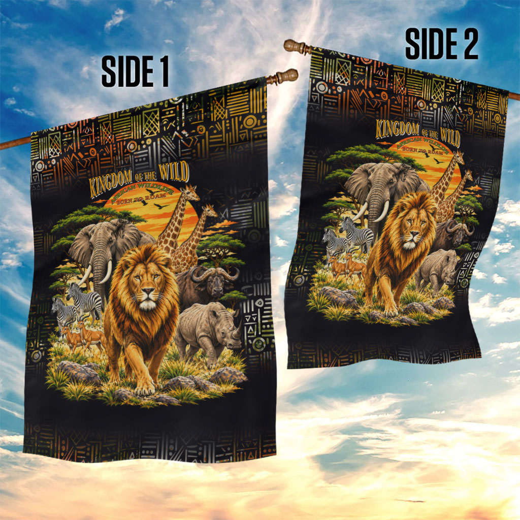 African Wildlife Heart Garden Flag Safari Sunset Lion Elephant Giraffe Tribal Pattern