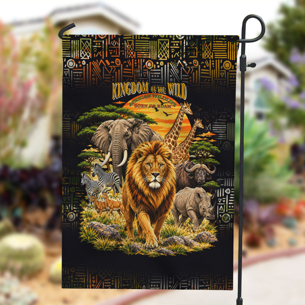 African Wildlife Heart Garden Flag Safari Sunset Lion Elephant Giraffe Tribal Pattern