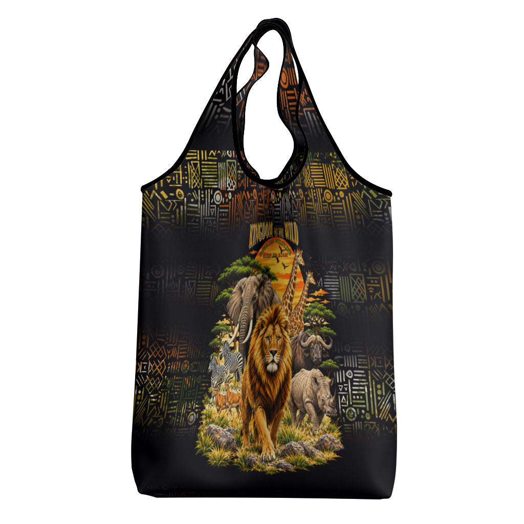 African Wildlife Heart Grocery Bag Safari Sunset Lion Elephant Giraffe Tribal Pattern