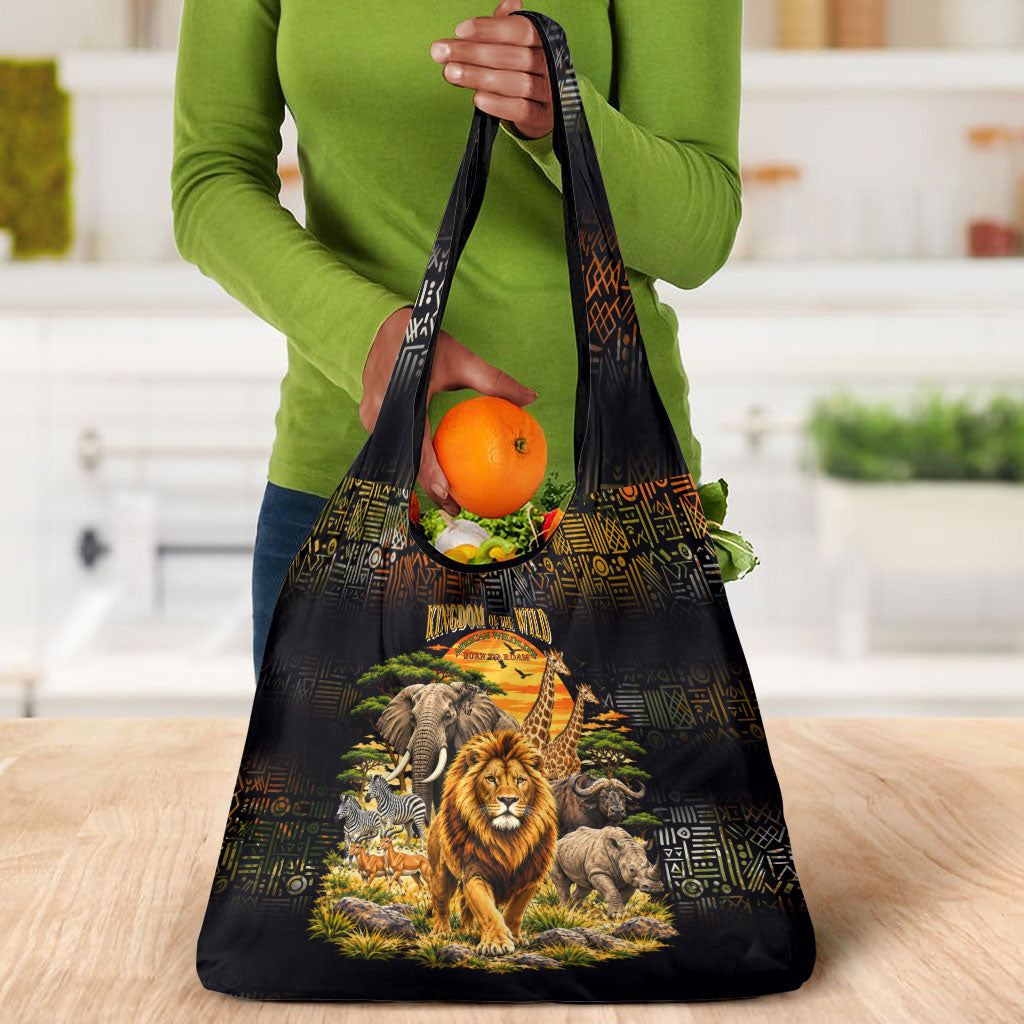 African Wildlife Heart Grocery Bag Safari Sunset Lion Elephant Giraffe Tribal Pattern