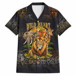 African Wildlife Heart Hawaiian Shirt Safari Sunset Lion Elephant Giraffe Tribal Pattern