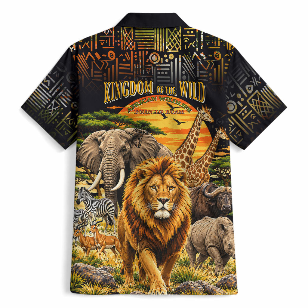 African Wildlife Heart Hawaiian Shirt Safari Sunset Lion Elephant Giraffe Tribal Pattern