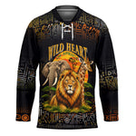 African Wildlife Heart Hockey Jersey Safari Sunset Lion Elephant Giraffe Tribal Pattern