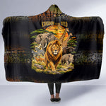 African Wildlife Heart Hooded Blanket Safari Sunset Lion Elephant Giraffe Tribal Pattern