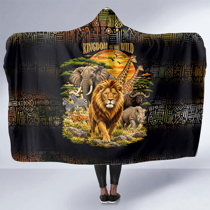African Wildlife Heart Hooded Blanket Safari Sunset Lion Elephant Giraffe Tribal Pattern