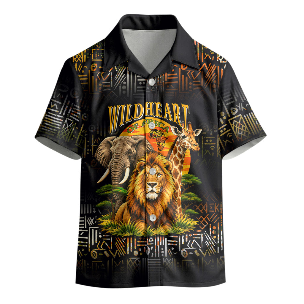 African Wildlife Heart Kid Hawaiian Shirt Safari Sunset Lion Elephant Giraffe Tribal Pattern
