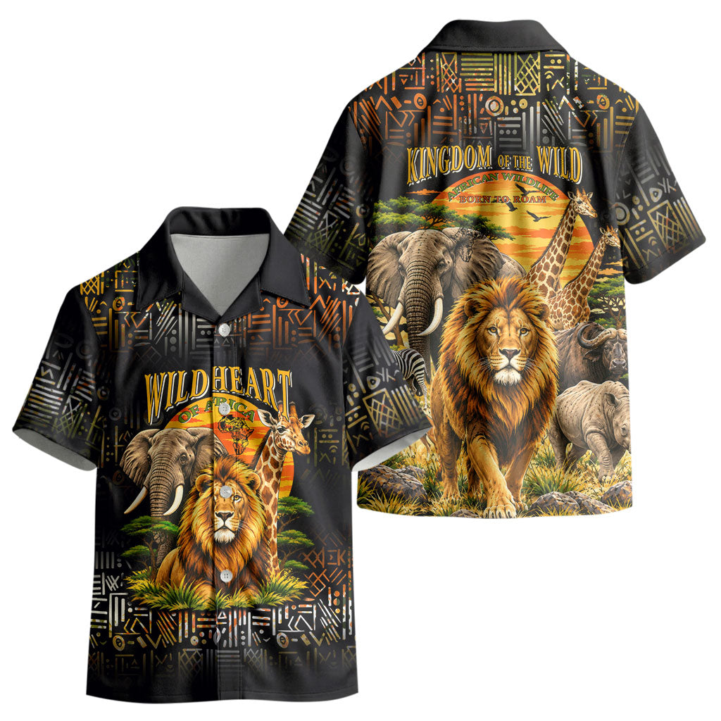 African Wildlife Heart Kid Hawaiian Shirt Safari Sunset Lion Elephant Giraffe Tribal Pattern