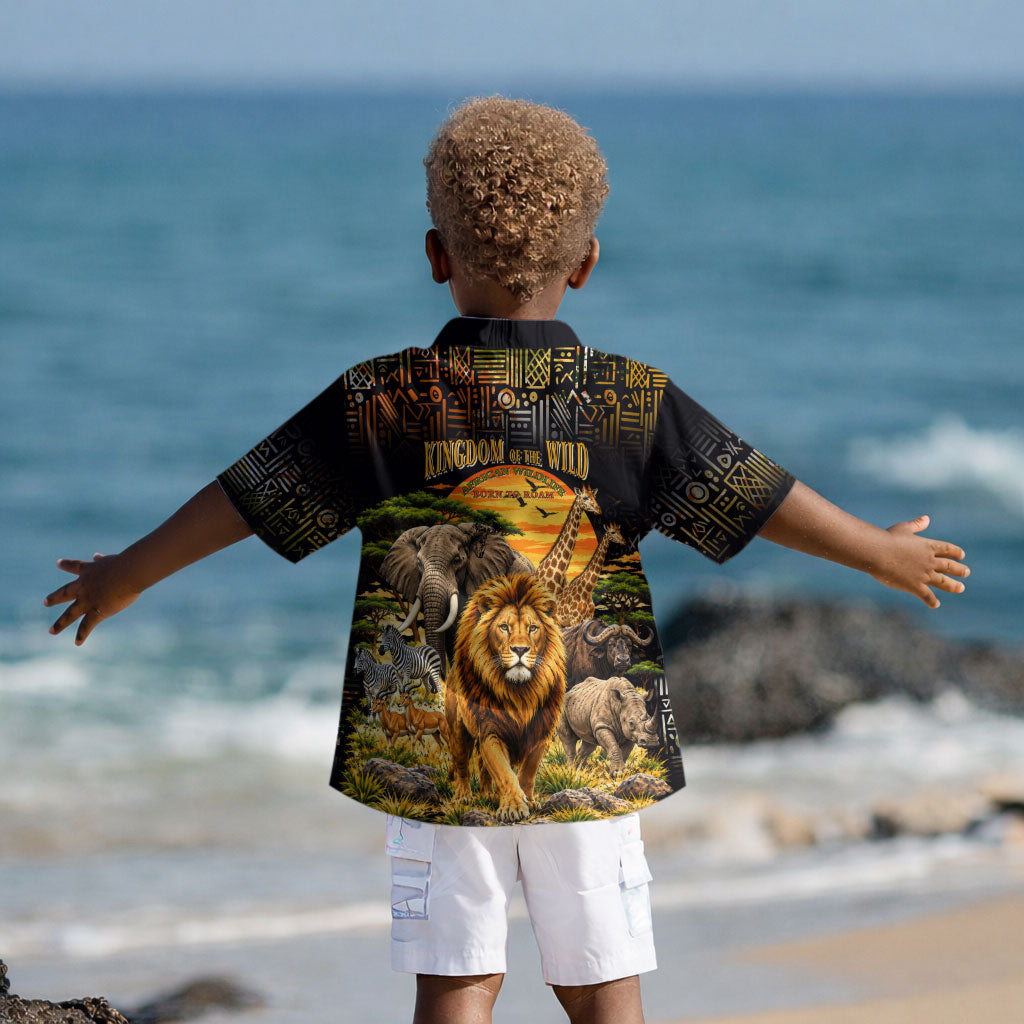 African Wildlife Heart Kid Hawaiian Shirt Safari Sunset Lion Elephant Giraffe Tribal Pattern