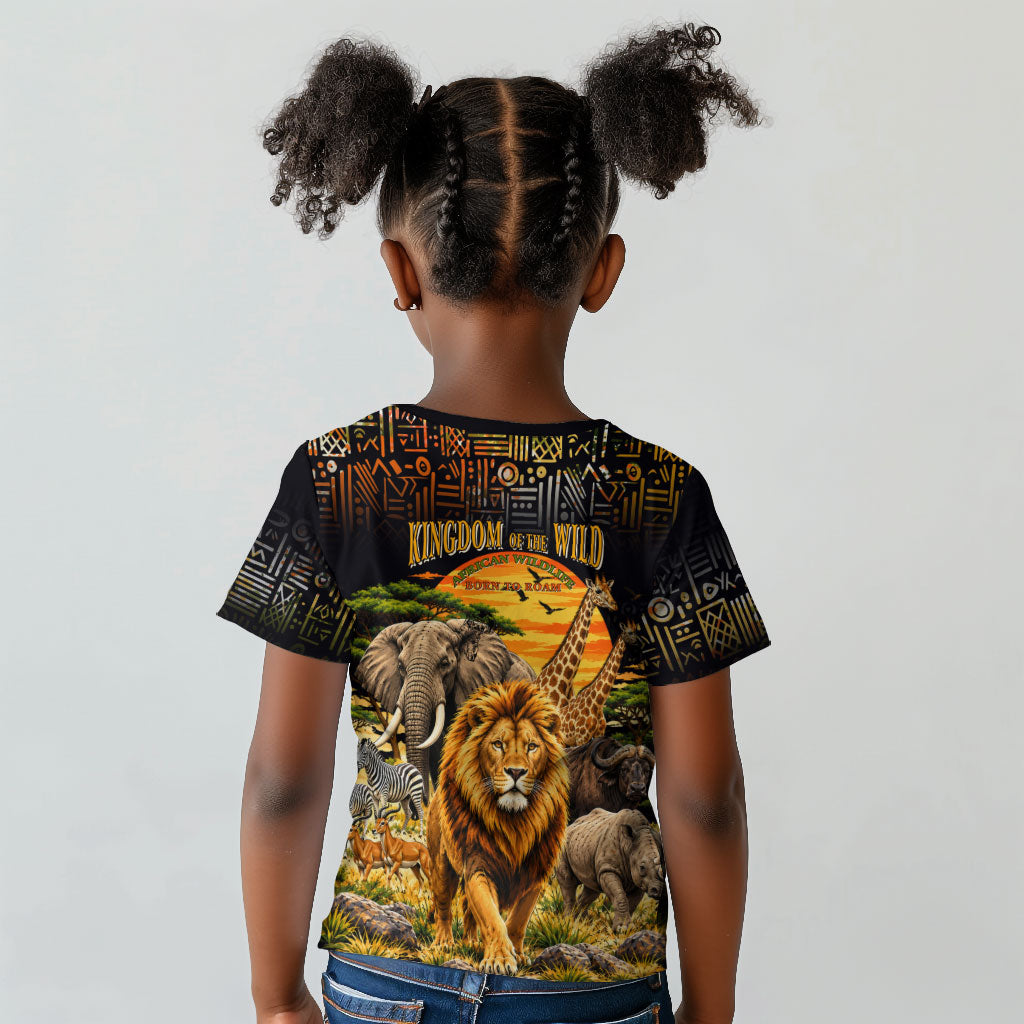 African Wildlife Heart Kid T shirt Safari Sunset Lion Elephant Giraffe Tribal Pattern