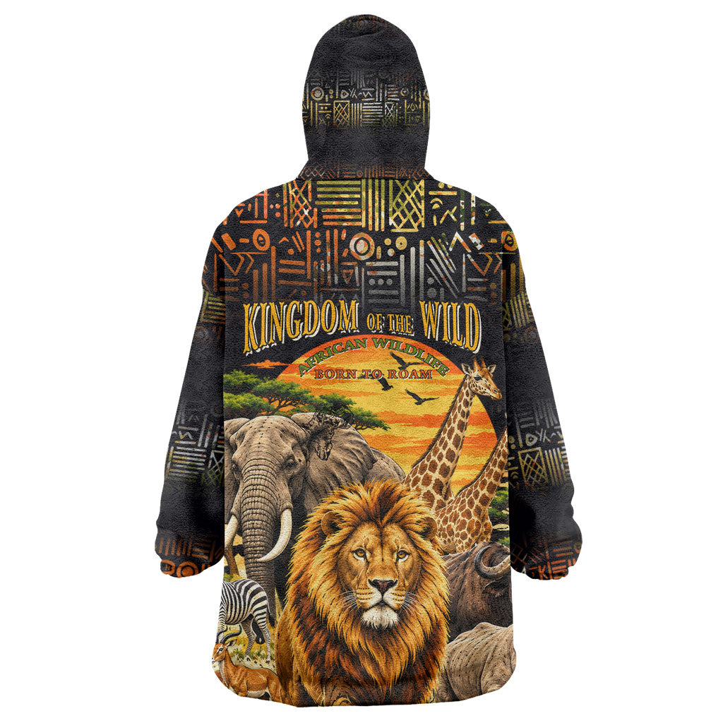 African Wildlife Heart Kid Wearable Blanket Hoodie Safari Sunset Lion Elephant Giraffe Tribal Pattern