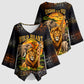 African Wildlife Heart Kimono Sleeve Blouse Safari Sunset Lion Elephant Giraffe Tribal Pattern
