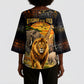 African Wildlife Heart Kimono Sleeve Blouse Safari Sunset Lion Elephant Giraffe Tribal Pattern