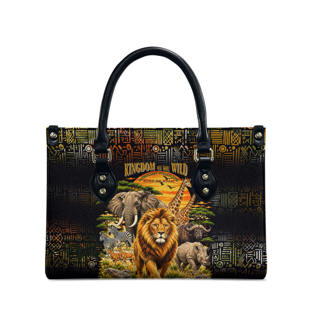African Wildlife Heart Leather Bag Safari Sunset Lion Elephant Giraffe Tribal Pattern
