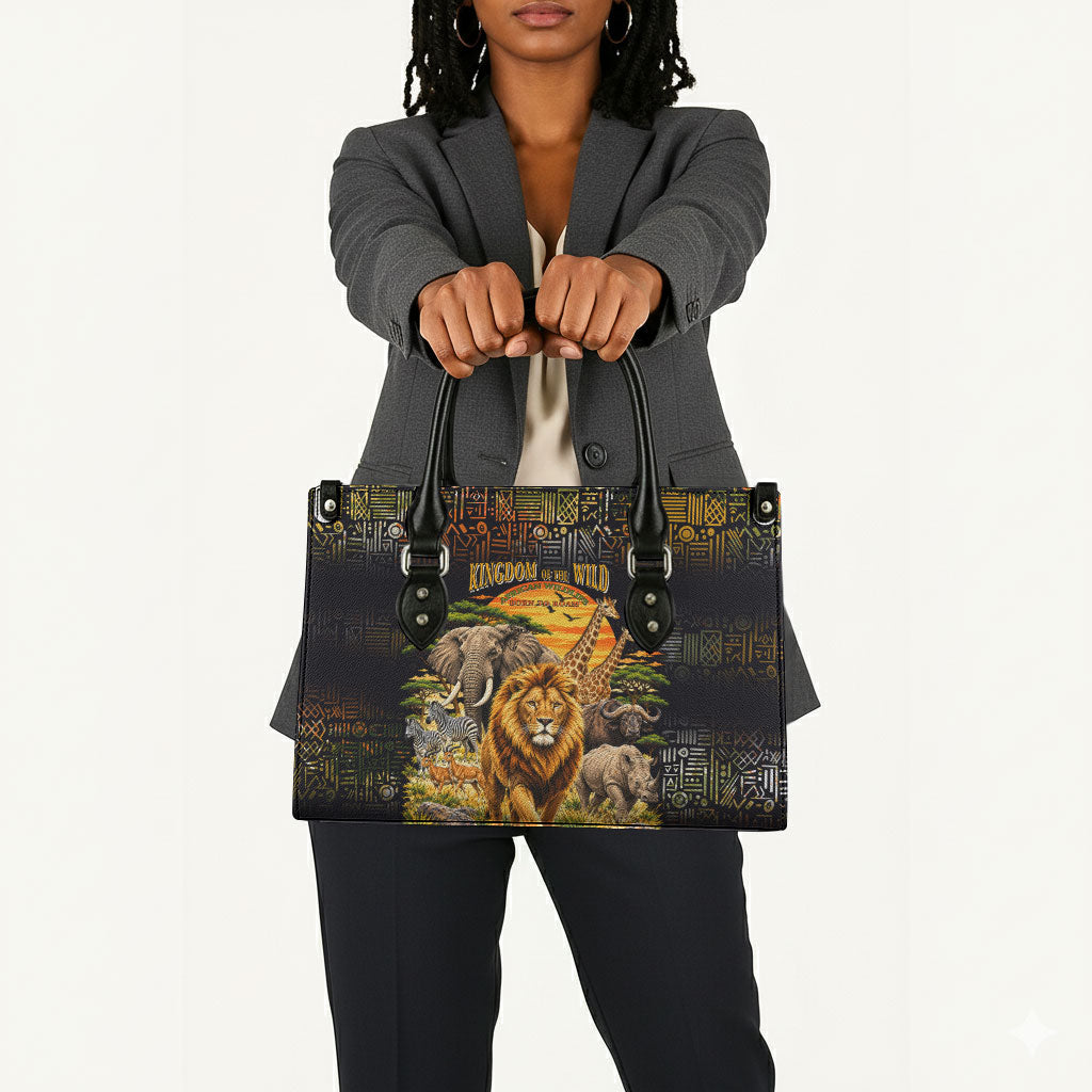 African Wildlife Heart Leather Bag Safari Sunset Lion Elephant Giraffe Tribal Pattern
