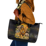 African Wildlife Heart Leather Tote Bag Safari Sunset Lion Elephant Giraffe Tribal Pattern