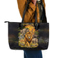 African Wildlife Heart Leather Tote Bag Safari Sunset Lion Elephant Giraffe Tribal Pattern