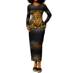 African Wildlife Heart Long Sleeve Bodycon Dress Safari Sunset Lion Elephant Giraffe Tribal Pattern
