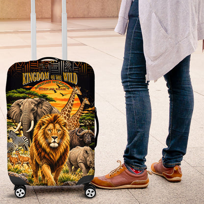 African Wildlife Heart Luggage Cover Safari Sunset Lion Elephant Giraffe Tribal Pattern